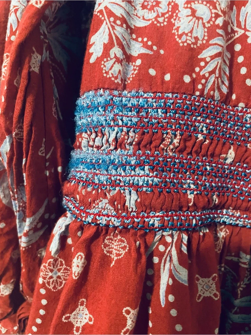 Free People Golden Hour Wine Combo Maxi Dress Red Blue Boho Cottagecore Medium